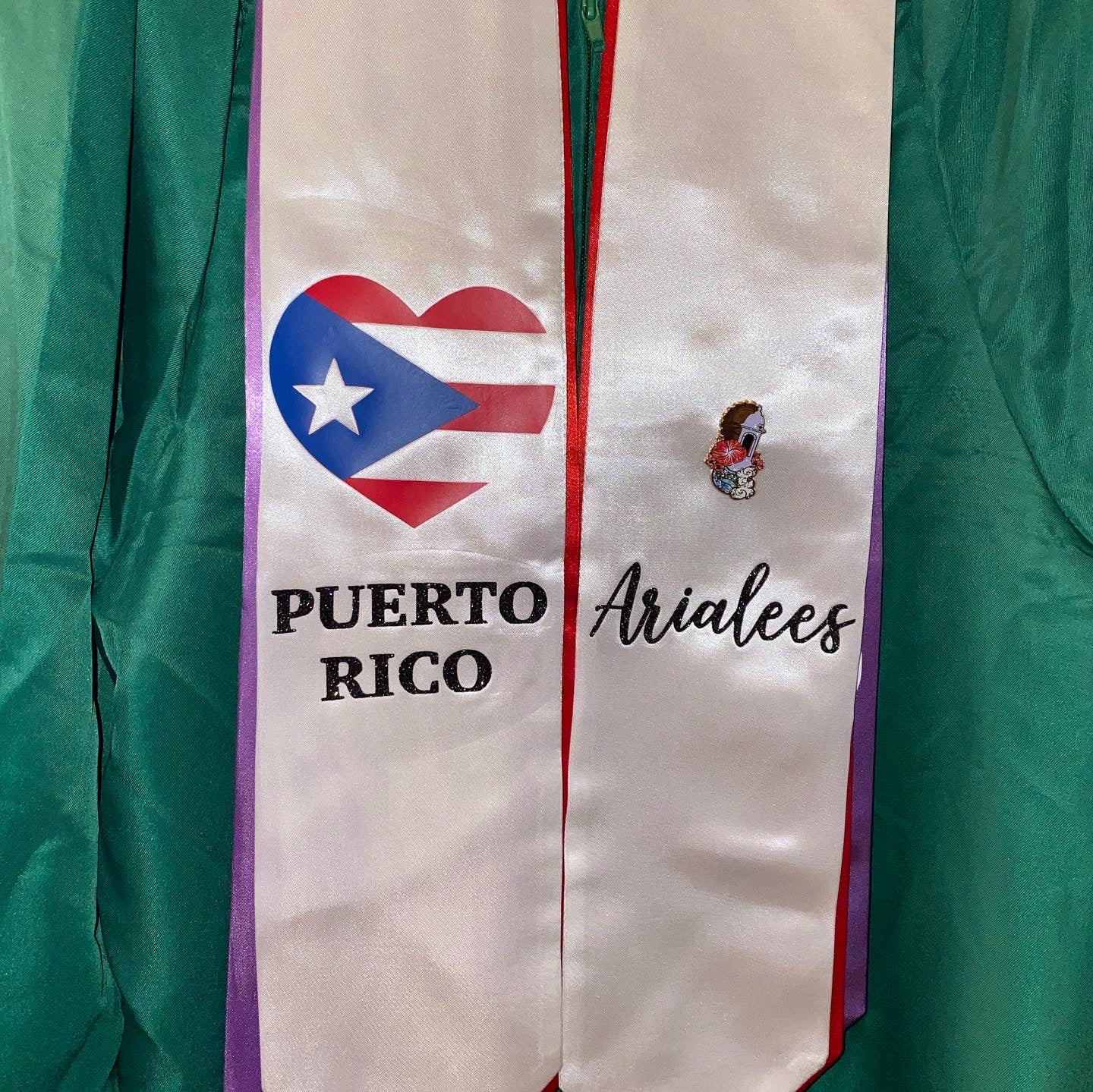 Custom Heart Puerto Rico Graduation Stole, Graduation Stole, Puerto Rico Stole, PR Stole, Grad Stole